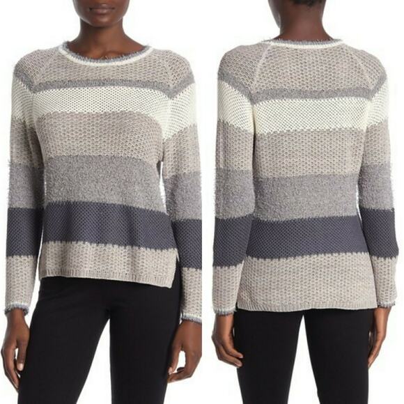 CENY Stripe Long Sleeve Open Weave Sweater Size L - Picture 1 of 10